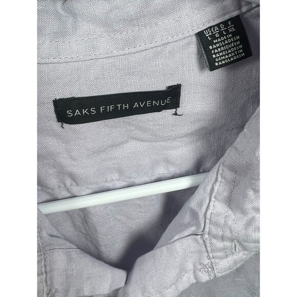 Saks Fifth Avenue Lilac 100% Linen Short Sleeve Button Up Shirt Preppy Large‎ - Picture 6 of 11
